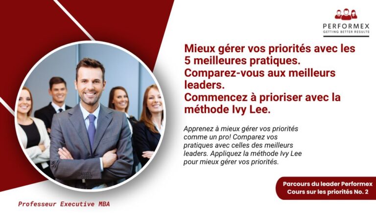 2. Parcours Priorités Cours : Mieux gérer vos priorités avec les 5 meilleures pratiques. Comparez-vous aux meilleurs leaders. Commencez à prioriser avec la méthode Ivy Lee